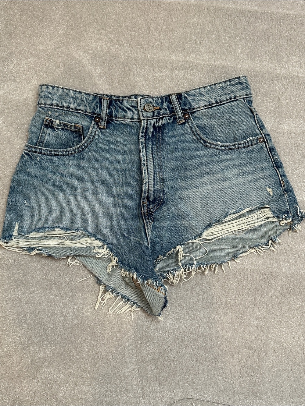 Zara Distressed Light Blue Denim Cutoff Shorts